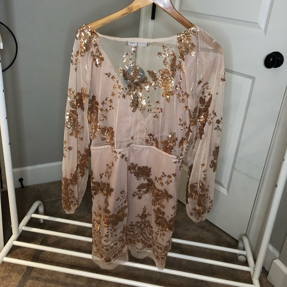 WHITEFOX ROSE GOLD MESH SEQUIN DRESS - Picture 4 of 4